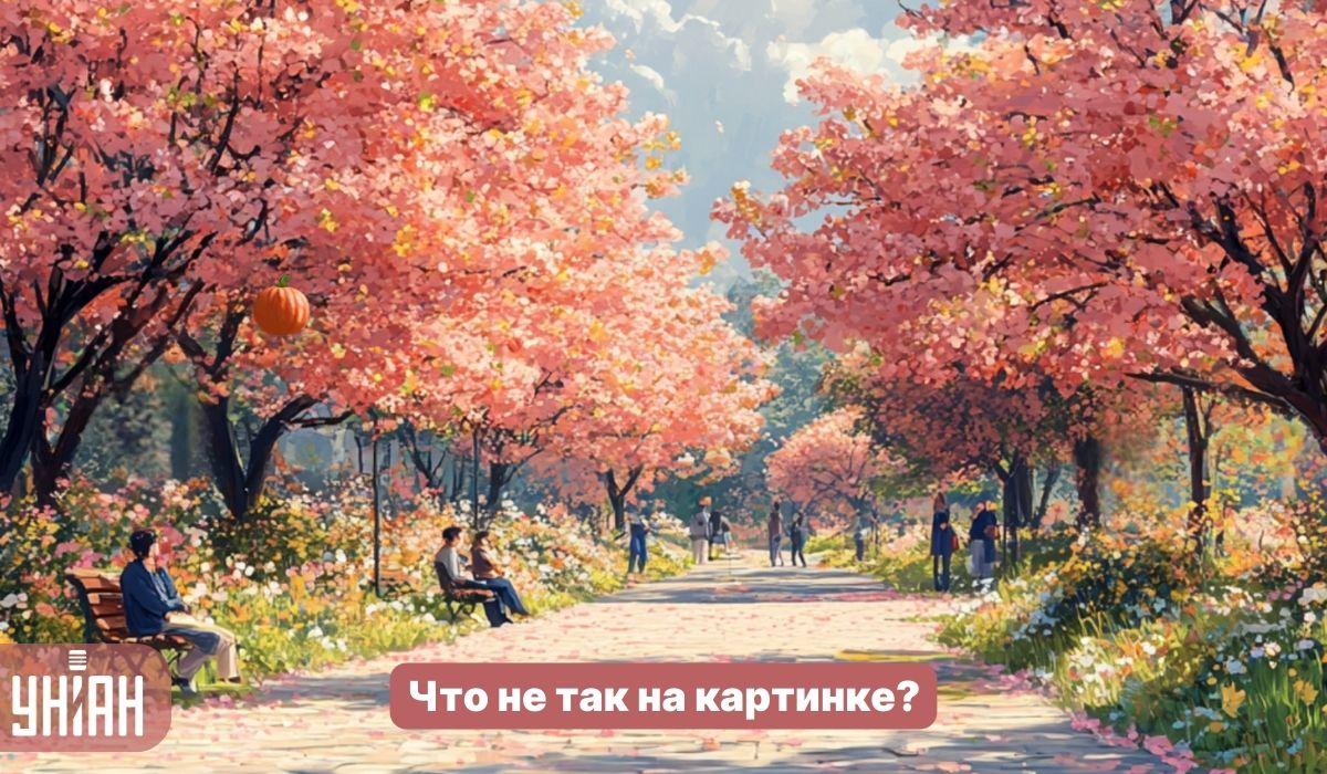 Sinun täytyy löytää outo bugi puistosta, jossa on sakurapuita 5 sekunnissa: yksinkertainen älykkyystesti